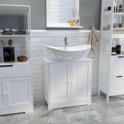 White Under Sink Bathroom Cabinet Storage Unit Freestanding Basin Cupboard For Home Or Office - thumbnail 1