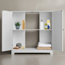White Under Sink Bathroom Cabinet Storage Unit Freestanding Basin Cupboard For Home Or Office - thumbnail 4