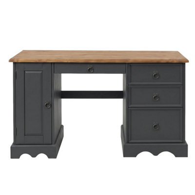 Computer Desk Charcoal Straight Office Solid Wooden Pine Dressing Table - image 1