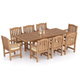 Eterna Oslo Teak Garden Outdoor Dining Table & 8 Seat Chair Set - With Green Cushions - thumbnail 5