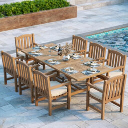 Eterna Oslo Teak Garden Outdoor Dining Table & 8 Seat Chair Set - With Green Cushions - thumbnail 3