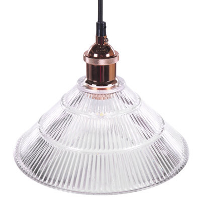 Wyld And Coco Coppercraft Pendant Lamp - Wide Fluted Glass Shade With Copper Detailing, Adjustable Cord Height - image 1