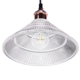Wyld And Coco Coppercraft Pendant Lamp - Wide Fluted Glass Shade With Copper Detailing, Adjustable Cord Height - thumbnail 4