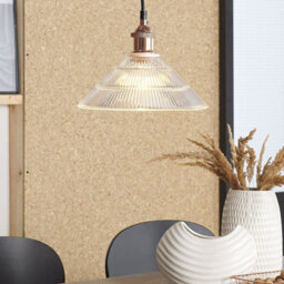 Wyld And Coco Coppercraft Pendant Lamp - Wide Fluted Glass Shade With Copper Detailing, Adjustable Cord Height - thumbnail 2