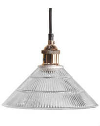 Wyld And Coco Coppercraft Pendant Lamp - Wide Fluted Glass Shade With Copper Detailing, Adjustable Cord Height - thumbnail 3
