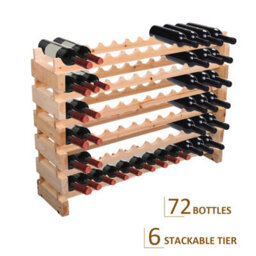 Homcom 72 Bottle Shelf Wine Rack Holder Standing Holds Storage Pine Wood Cellar - thumbnail 5