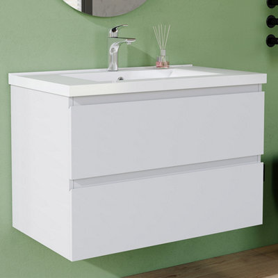 AVER-GROWTH 800mm Vanity Unit With Basin High Gloss White Ceramic Sink Wall Hung Bathroom Storage Cabinet Soft Close Hinges 2 Drawers - image 1