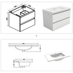 AVER-GROWTH 800mm Vanity Unit With Basin High Gloss White Ceramic Sink Wall Hung Bathroom Storage Cabinet Soft Close Hinges 2 Drawers - thumbnail 7