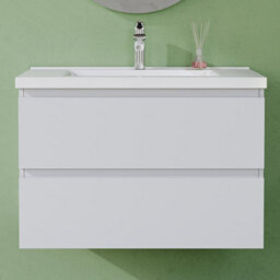 AVER-GROWTH 800mm Vanity Unit With Basin High Gloss White Ceramic Sink Wall Hung Bathroom Storage Cabinet Soft Close Hinges 2 Drawers - thumbnail 6