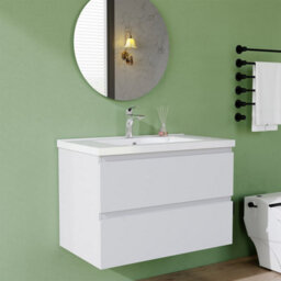 AVER-GROWTH 800mm Vanity Unit With Basin High Gloss White Ceramic Sink Wall Hung Bathroom Storage Cabinet Soft Close Hinges 2 Drawers - thumbnail 2