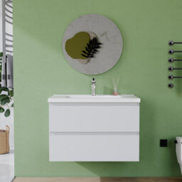 AVER-GROWTH 800mm Vanity Unit With Basin High Gloss White Ceramic Sink Wall Hung Bathroom Storage Cabinet Soft Close Hinges 2 Drawers - thumbnail 5