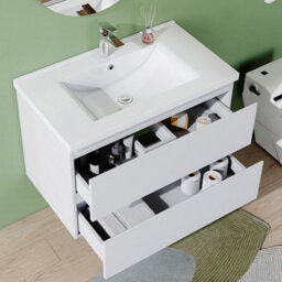 AVER-GROWTH 800mm Vanity Unit With Basin High Gloss White Ceramic Sink Wall Hung Bathroom Storage Cabinet Soft Close Hinges 2 Drawers - thumbnail 4