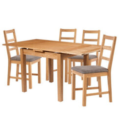 Hallowood Furniture Waverly Small Extending Table With 4 Ladder Back Oak Chairs With Steel Grey Fabric Seats - thumbnail 8