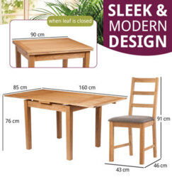 Hallowood Furniture Waverly Small Extending Table With 4 Ladder Back Oak Chairs With Steel Grey Fabric Seats - thumbnail 3