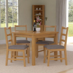Hallowood Furniture Waverly Small Extending Table With 4 Ladder Back Oak Chairs With Steel Grey Fabric Seats - thumbnail 1