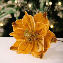 Amorly 26Cm Christmas Artificial Glitter Poinsettia Flowers, Yellow Xmas Flowers Wedding Christmas Tree Decorations New Year Ornaments - thumbnail 7