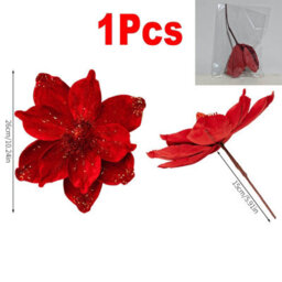 Amorly 26Cm Christmas Artificial Glitter Poinsettia Flowers, Yellow Xmas Flowers Wedding Christmas Tree Decorations New Year Ornaments - thumbnail 4