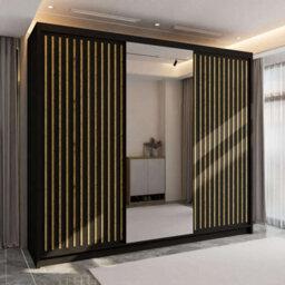 Sliding Wardrobes 4 u LTD Sliding Wardrobes 4U Ronal 2&3 Sliding Door Wardrobe With Mirror Panel Available In 4 Colors - (Black/oak W250Cm, H217Cm)
