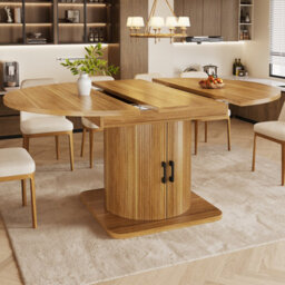 Btm Extendable Folding Dining Table With Storage And Wine Rack  Mdf Top, Space Saving Table For Small Rooms, Natural Brown - thumbnail 3