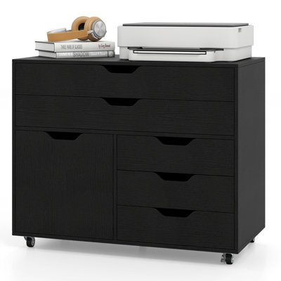 Gainoom 5-Drawer Black Chest Mobile Chest Of Drawers With 5 Casters & Door - image 1