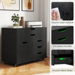 Gainoom 5-Drawer Black Chest Mobile Chest Of Drawers With 5 Casters & Door - thumbnail 9