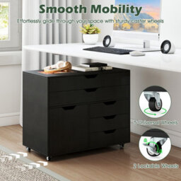Gainoom 5-Drawer Black Chest Mobile Chest Of Drawers With 5 Casters & Door - thumbnail 8