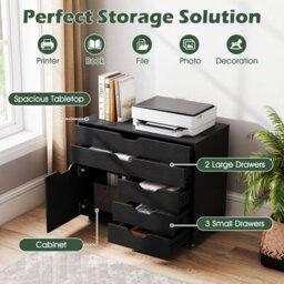 Gainoom 5-Drawer Black Chest Mobile Chest Of Drawers With 5 Casters & Door - thumbnail 7