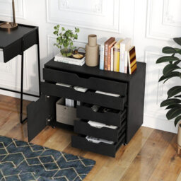 Gainoom 5-Drawer Black Chest Mobile Chest Of Drawers With 5 Casters & Door - thumbnail 5