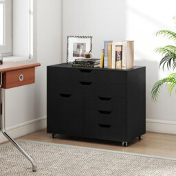 Gainoom 5-Drawer Black Chest Mobile Chest Of Drawers With 5 Casters & Door - thumbnail 4