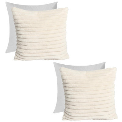 OHS 2 X Faux Fur Thick Rib Filled Cushion Covers, 45 X 45Cm - Natural - image 1
