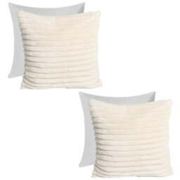 OHS 2 X Faux Fur Thick Rib Filled Cushion Covers, 45 X 45Cm - Natural - thumbnail 1
