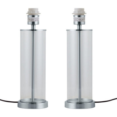 First Choice Lighting Set Of 2 Aura - Chrome With Glass Column Table Lamp Bases - image 1