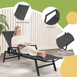 Gainoom Wicker Outdoor Chaise Lounge Adjustable Rattan Garden Lounge Chair - thumbnail 7