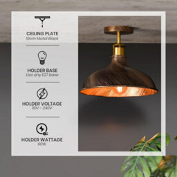 2 Pack Industrial Semi Flush Mount Ceiling Light With Metal E27 Base Brushed Copper Shade - thumbnail 5