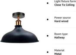 2 Pack Industrial Semi Flush Mount Ceiling Light With Metal E27 Base Brushed Copper Shade - thumbnail 7