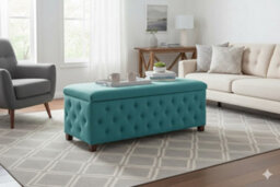 120Cm Wide Empire Ottoman Storage Box With Legs, Teal Velvet Chesterfield Upholstered Ottoman Footstool Coffee Table - thumbnail 4