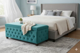 120Cm Wide Empire Ottoman Storage Box With Legs, Teal Velvet Chesterfield Upholstered Ottoman Footstool Coffee Table - thumbnail 5