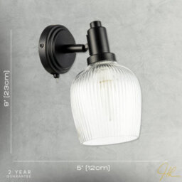 Happy Homewares Classy Matte Black Switched Wall Light With Clear Ribbed Glass Shade - thumbnail 7