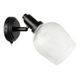 Happy Homewares Classy Matte Black Switched Wall Light With Clear Ribbed Glass Shade - thumbnail 5