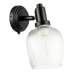 Happy Homewares Classy Matte Black Switched Wall Light With Clear Ribbed Glass Shade - thumbnail 1