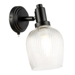 Happy Homewares Classy Matte Black Switched Wall Light With Clear Ribbed Glass Shade - thumbnail 2