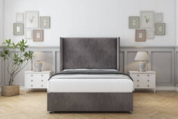 "Sloomy Devonshire Slate Naples Divan Bed With Mattress No Drawers With 54"" Wingback Headboard 5' King" - thumbnail 1