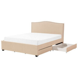 Beliani Bed With Storage Drawers Fabric Montpellier 180 X 200 Cm (Eu Super King) Beige - thumbnail 1