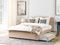 Beliani Bed With Storage Drawers Fabric Montpellier 180 X 200 Cm (Eu Super King) Beige - thumbnail 2