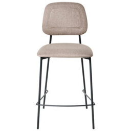 Wyld And Coco Set Of 2 Taupe Faux Linen Bar Chairs With Black Iron Frame - Counter Height - thumbnail 1