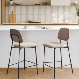 Wyld And Coco Set Of 2 Taupe Faux Linen Bar Chairs With Black Iron Frame - Counter Height - thumbnail 2