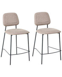 Wyld And Coco Set Of 2 Taupe Faux Linen Bar Chairs With Black Iron Frame - Counter Height - thumbnail 3