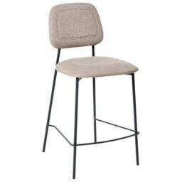 Wyld And Coco Set Of 2 Taupe Faux Linen Bar Chairs With Black Iron Frame - Counter Height - thumbnail 4