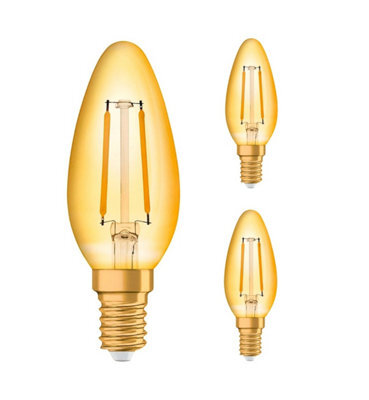 3 Pack 2.3W (20W) Candle Antique Gold Led Filament Bulbs, E14, Ses Small Edison Screw, Clear, 180Lm, 1950K Amber Warm White - image 1