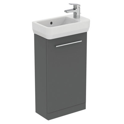 Ideal Standard I.life S Matt Quartz Grey Freestanding Cloakroom Vanity Unit & Basin Set With 1 Chrome Effect Handle (W)450mm (H)740mm - image 1